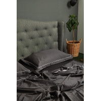 Комплект постільної білизни з преміум сатину сімейний (дві півковдри), темно-сірий