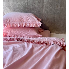 Комплект постільної білизни з вареної бавовни з рюшем, двоспальний, колір пудра