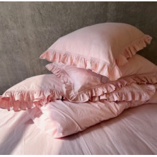 Комплект постільної білизни з вареної бавовни з рюшем, полуторний, колір пудра