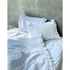 Комплект постільної білизни з вареної бавовни з рюшем, двоспальний, колір білий