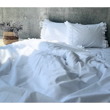 Комплект постільної білизни з вареної бавовни з рюшем, двоспальний євро, колір білий