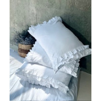 Комплект постільної білизни з вареної бавовни з рюшем, полуторний, колір білий