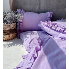 Комплект постільної білизни з вареної бавовни з рюшем, полуторний, колір ліловий