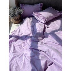 Комплект постільної білизни з вареної бавовни з рюшем, двоспальний євро, колір ліловий